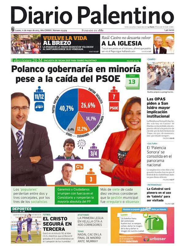 Palencia (Sigma2): El PP gana sin mayoría. Entran Ganemos y Ciudadanos.
