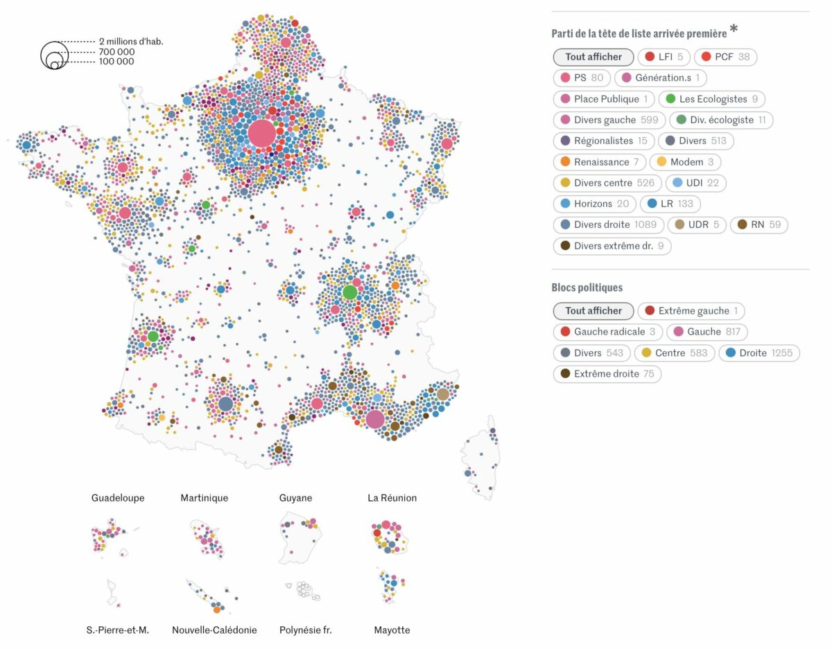 Mapa municipal de victorias en Francia 2026. Fuente: Le Monde