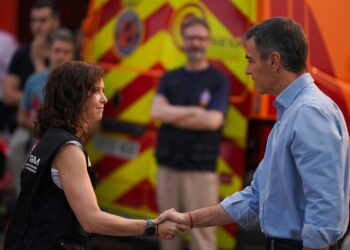 Ayuso y Pedro Sánchez se encuentran en el Puesto de Mando Avanzado en Cenicientos para seguir la evolución del incendio