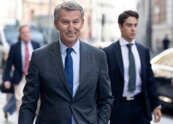 El presidente del PP, Alberto Núñez Feijóo, durante un desayuno informativo de Fórum Europa, en el Four Seasons Hotel Ma