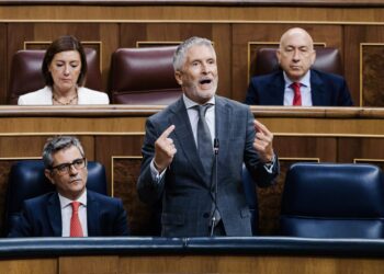 Archivo - El ministro de Interior, Fernando Grande-Marlaska, interviene durante un pleno en el Congreso de los Diputados
