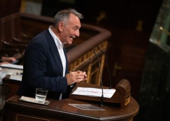 El diputado de Sumar Enrique Santiago interviene durante una sesión plenaria, en el Congreso de los Diputados, a 15 de s