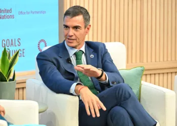 El presidente del Gobierno de España, Pedro Sánchez, en un encuentro acerca de los Objetivos de Desarrollo Sostenible (O