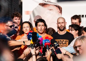 La portavoz del Sindicato de Inquilinas, Alicia del Río, durante una manifestación para denunciar el desahucio de Marica