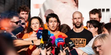 La portavoz del Sindicato de Inquilinas, Alicia del Río, durante una manifestación para denunciar el desahucio de Marica