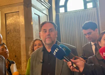 El líder de ERC, Oriol Junqueras, en declaraciones en el Parlament.