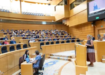 La senadora del PP María Carmen Isabel Pobo interviene durante una sesión plenaria, en el Senado, a 15 de septiembre de