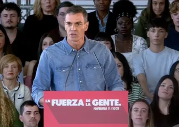 El presidente del Gobierno, Pedro Sánchez, durante el mitin en Ponferrada (Léon).