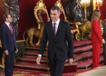 El presidente del Gobierno y secretario general del PSOE, Pedro Sánchez, durante la recepción con motivo del día de la F