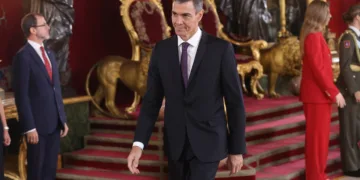 El presidente del Gobierno y secretario general del PSOE, Pedro Sánchez, durante la recepción con motivo del día de la F
