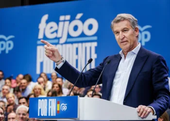 El presidente del Partido Popular, Alberto Núñez Feijóo, durante un acto de precampaña del Partido Popular (PP), en Ifem
