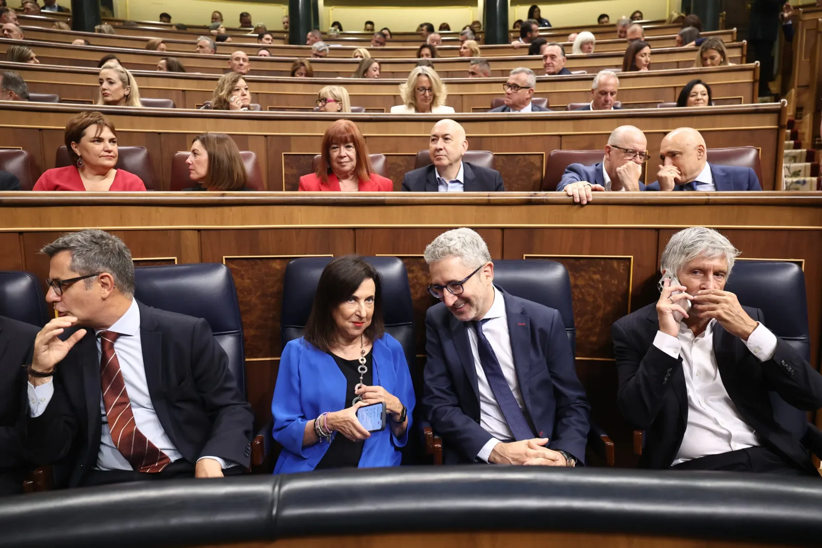 Archivo - (I-D) El ministro de la Presidencia, Justicia y Relaciones con las Cortes, Félix Bolaños; la ministra de Defen