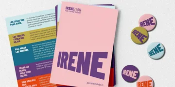 Imagen de materiales con la imagen de campaña de la candidata de Podemos a las elecciones generales, Irene Montero.