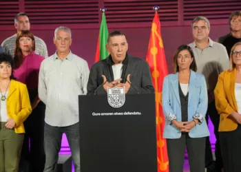 El secretario general de EH Bildu, Arnaldo Otegi, durante la presentación de candidatos que encabezan la lista al Congre