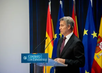 El presidente del PP, Alberto Núñez Feijóo, presenta su “Contrato con España”, en Espacio Larra, a 19 de octubre de 2026