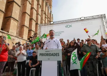 El presidente de Vox, Santiago Abascal, en un mitin ofrecido este sábado, 24 de octubre, en Palma.