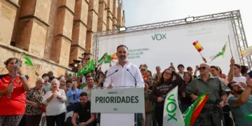 El presidente de Vox, Santiago Abascal, en un mitin ofrecido este sábado, 24 de octubre, en Palma.