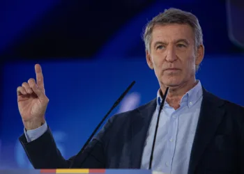 El presidente del Partido Popular, Alberto Núñez Feijóo, durante un acto público en el marco de la precampaña de las ele